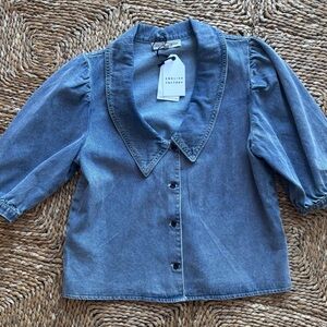 English Factory Denim Jacket with Puff Sleeves